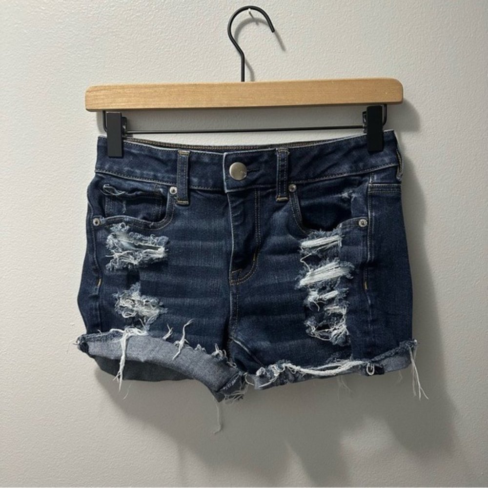 2/$25 🟣 American Eagle Super Stretch Distressed Hi-Rise Denim Shorts Summer